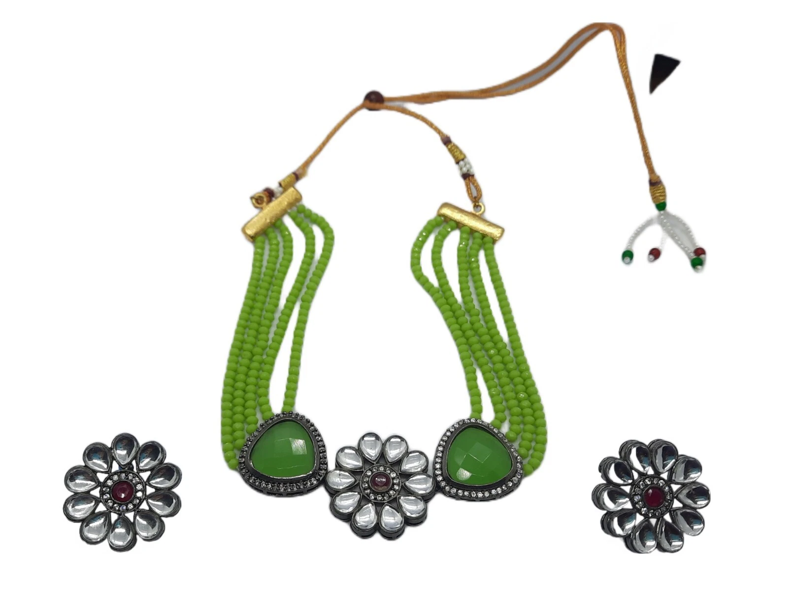 VETEMENTS Set collari chokar pietra etnica verde pietra bianca kundan sposa indiana Bollywood