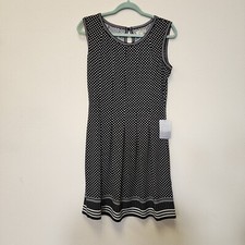 Max Studio Dress M Blk White Polka Dot Vineyard Derby Fit Flare Tea Garden New