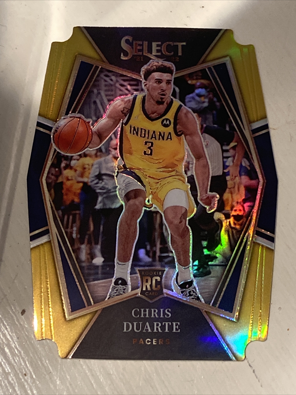 2021-22 Panini Select Chris Duarte Premier Level Die Cut Gold Prizm #4/10 Pacers