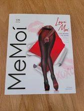 MeMOÍ LoveMoi Love Behind The Seams Crotchless Sheer Pantyhose  Black Size  S/M