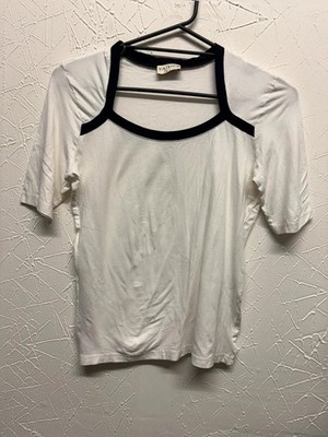 Via Appia White Short sleeve stretch Top Black Trim Size S 456