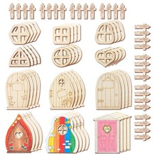56 Pcs Fairy Door  Window Craft Kit - Wooden Garden Doors, Mini Fences, Unpa...