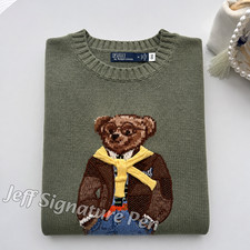 POLO RALPH LAUREN Olive Green Teddy Bear Cotton Sweater Men Large NWT