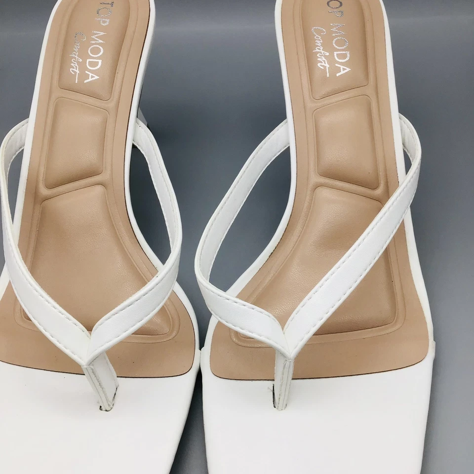 TOP MODA Comfort Sandals Shoes Women's Size 8 Off White Square Toe Kitten Heel - Image 3 of 4