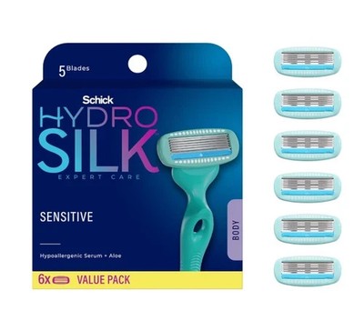 Schick Hydro Silk 5-Blade Sensitive Care Razor Cartridge Refills 6 count NEW