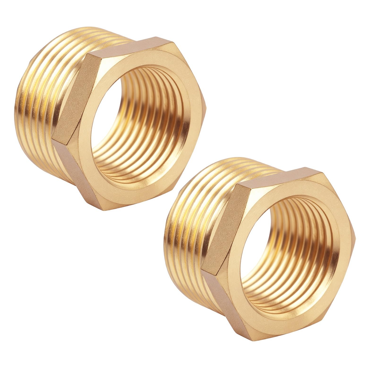 2 Pack Brass Reducer Hex Bushing 3/4 Inch NPT Male to 1/2 Inch NPT Female Adapte