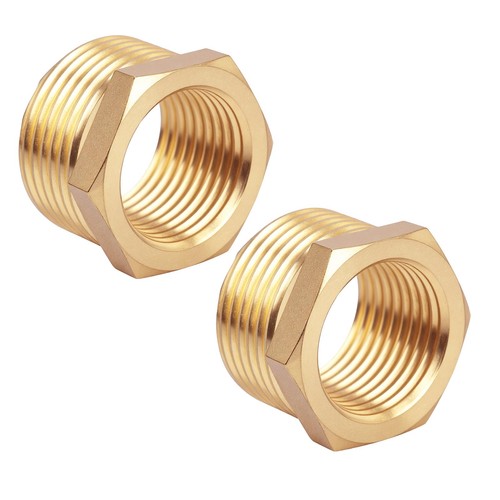 2 Pack Brass Reducer Hex Bushing 3/4 Inch NPT Male to 1/2 Inch NPT Female Adapte