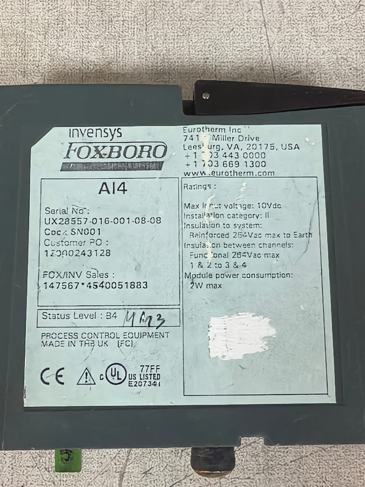 INVENSYS FOXBORO AI4 INVENSYS FOXBORO AI4 INPUT MODULE 4