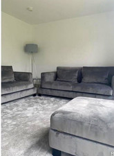 Dwell Lugano 3 Seater Grey Velvet Sofa Modern With Cushions 231cm Wide