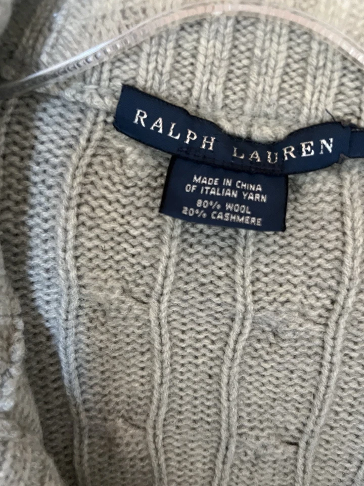 Suéter túnica Ralph Lauren etiqueta negra beige cachemir Bld tejido con cable talla M palanca Foto 2 de 4