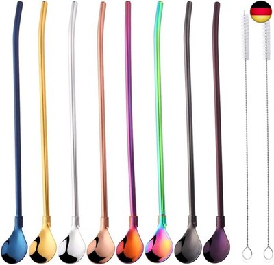 DoBuy Wiederverwendbarer 2-in-1-Strohlöffel, 215 mm, aus Metall, für Bar, C