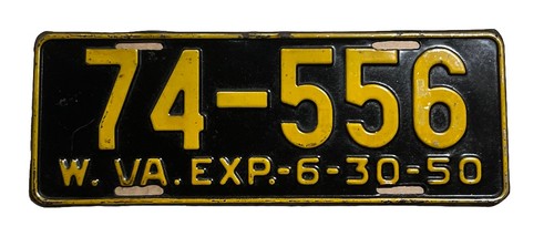 LICENSE PLATE PLATES West Virginia 1950