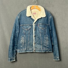 VTG 80s Levis Size 46R Sherpa Lined Denim Trucker Jacket Made In USA Blue Mens