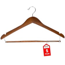 Suit Hangers for Men with Open Bar 5 Pack Premium Brown Wooden Coat Hangers...
