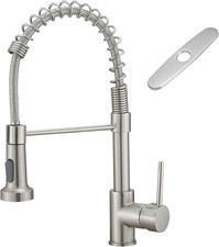 Brushed Nickel Pull Down Kitchen Faucet with Deck Plate - Modern Design
