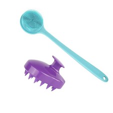 Silicone Body Scrubber Scalp Massager Long Handle Shower Brush Exfoliating