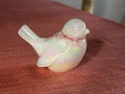 Vintage Fenton Art Glass Pearl Iridescent Bird with Pink Ribbon Figurine
