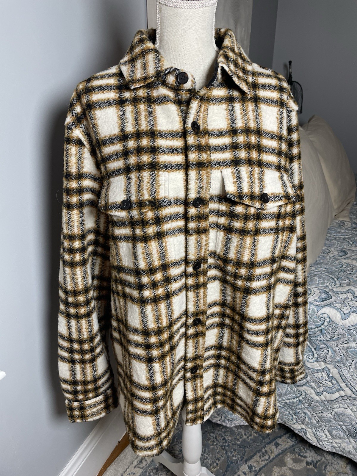 Express Plaid Wool Blend Shacket Jacket Womens XL… - image 2