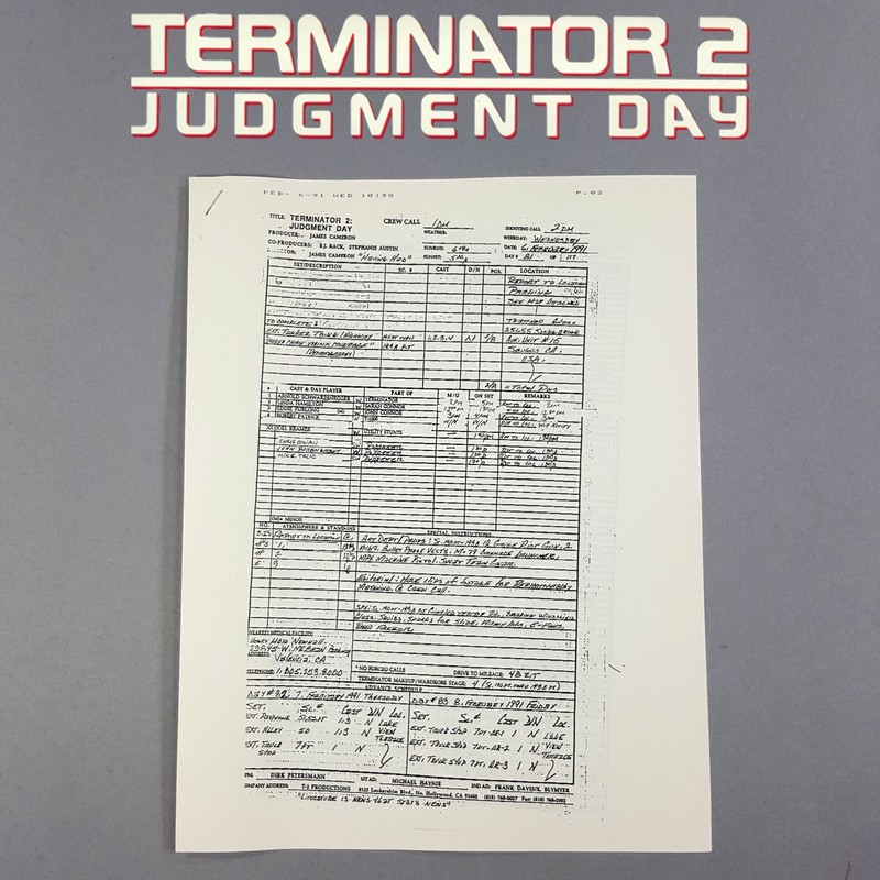 Image 8 of Terminator 2 - Production Used Call Sheet, Tanker Chase, From Lightstorm Office