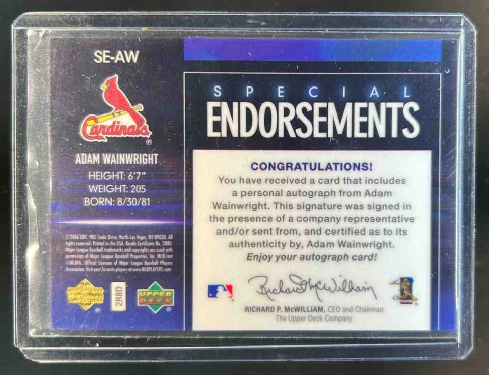 2006 Upper Deck Special F/X Adam Wainwright Endorsements Auto #SE-AW Cardinals - Image 2 of 2