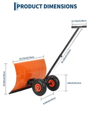 29" Snow Shovel with Wheels Durable Metal Snow Removal Pusher Plow for Driveway