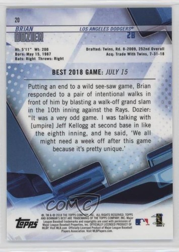 2018 Bowman's Best Green Refractor /99 Brian Dozier #20 - Zdjęcie 2 z 4