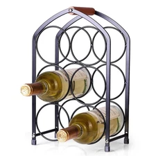 Countertop Wine Rack - 6 Bottle Freestanding Modern Black Metal Small Wine Ra...