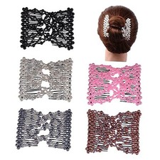 5Pcs Easy Stretch Beaded Hair Combs Double Magic Slide Metal Comb Clip