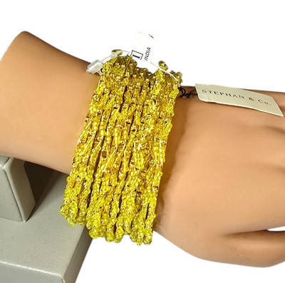 Stephan & Co Women's Trendy Gold Plated Yellow Beaded Stack Bangle Set 12 PCS