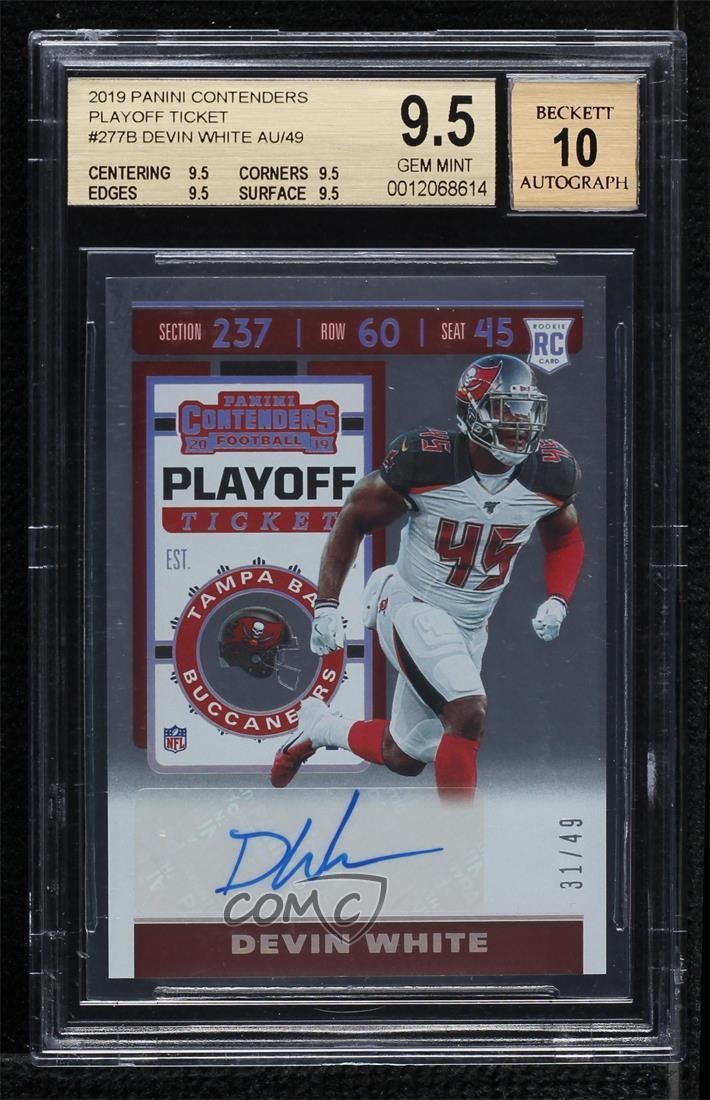 2019 Contenders Playoff Ticket 31/49 Devin White BGS 9.5 Rookie Auto RC 13c1