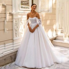 Hot sale Fashion Wedding Dresses A Line Strapless Lace Court Train Bridal Gowns