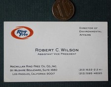 1960-70s Era Los Angeles California MacMillan Ring Free Motor Oil business card-