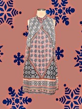 SPEECHLESS Navy Blue Coral GEOMETRIC Dress Sleeveless HIGH NECK Women's Large