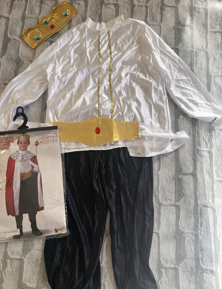 Disfraz de Rey Niño 4 piezas Pantalones Camisa Cinturón Corona Real Rey Disfraz Lg Foto 2 de 4