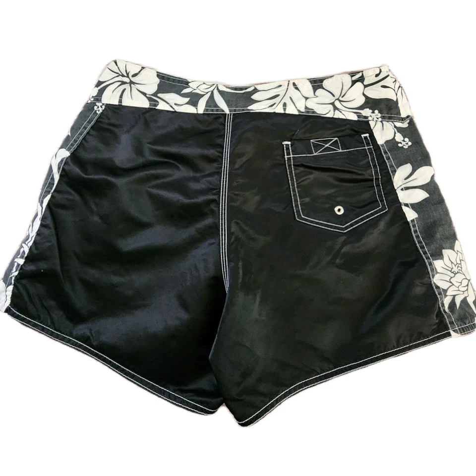 Pantalones Cortos de Board Vintage con Panel Floral Negro Hibisco Surf Traje de Baño Talla 11 Y2k Hawaii Foto 4 de 4