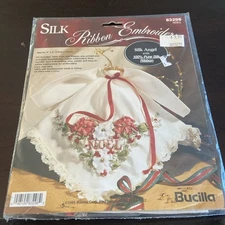 BUCILLA Silk Ribbon Embroidery Kit Handkerchief NOEL Angel Kit #83298  6" x 6"