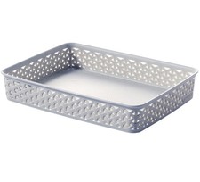 Grey A4 Paper Tray Curver Basket Plastic Rattan Office Desk Organiser Filing Box