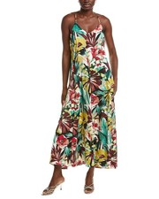 Nicole Miller Printed Palma Satin Maxi Dress Women's L