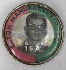 Vintage Eaton Manufacturing Co. Photo Employee Badge Pin Industrial