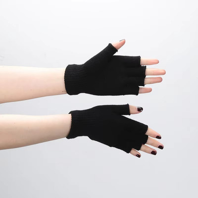 Winter Fingerless Gloves Open Finger Black Soft Warm Knitted Glove Unisex *AUS*