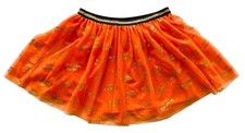 Halloween Girls XL 14/16 Orange Tulle Skirt Spooky Cute Gold Print Plus