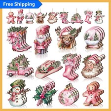 36 Pcs Pink Western Wooden Christmas Ornaments - Nutcracker Gingerbread