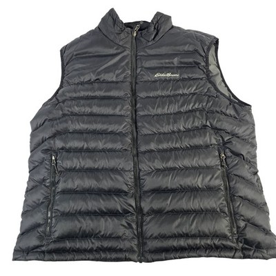 Eddie Bauer Mens Black Puffer Down Vest Full Zip Quilted Insulated XL