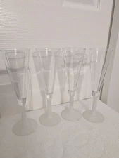 ART DECO STYLE CHAMPAGNE FLUTES WITH WHITE STEM - 4 pc SET