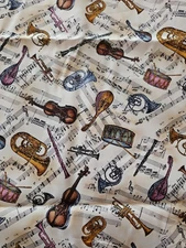 VTG Rare HTF Hollytex Musical Instrument/Music Notes Cotton Fabric 4 Yards X 45"