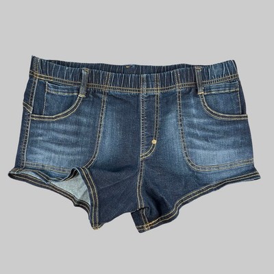 Rufskin Men dark distressed blue Paz booty denim short shorts size M L 