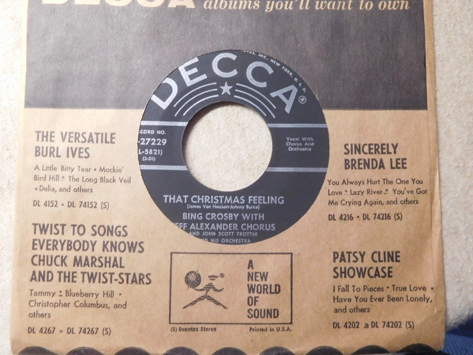 Bing Crosby ~ Silver Bells / That Christmas feeling  - DECCA # 27229 - - Image 2 of 2