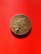 1858 USA Flying Eagle 1 Cent Coin Damaged Holed See Pics