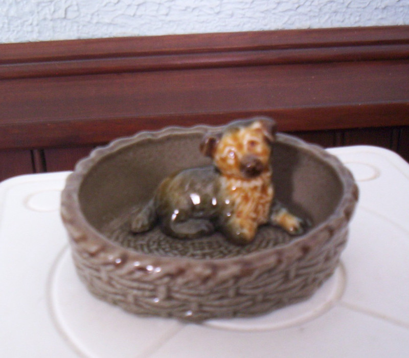Retired Wade Alsatian Puppy Dish Basket Trinket Dish Lying Puppy
