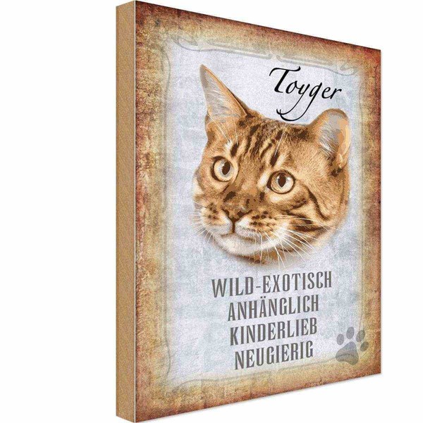 Holzschild 18X12 Cm Toyger Katze Tier Haustier Deko Geschenk Holz Schild-image